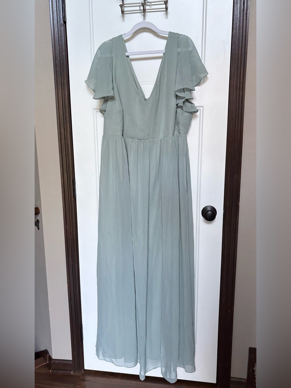 Birdy Grey Hannah Sage Green Chiffon Flutter Sleeve Dress Unhemmed sz 2X